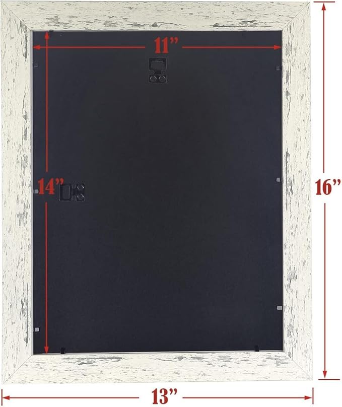 Rustic White Wooden 11x14 Picture Frame, Display 11x14 without Mat or 8x10 with Mat，Wall Gallery Photo Frames