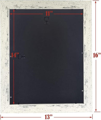 Rustic White Wooden 11x14 Picture Frame, Display 11x14 without Mat or 8x10 with Mat，Wall Gallery Photo Frames