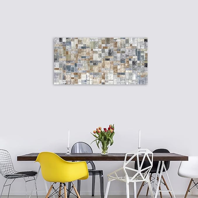 Large Abstract Canvas Wall Art for Living Room Wall Decor Geometric Patterns Canvas Prints Artwork Brown Grey Indigo Rectangle Canvas Pictures Home Office Wall Decorations Ready to Hang 20" X 40"