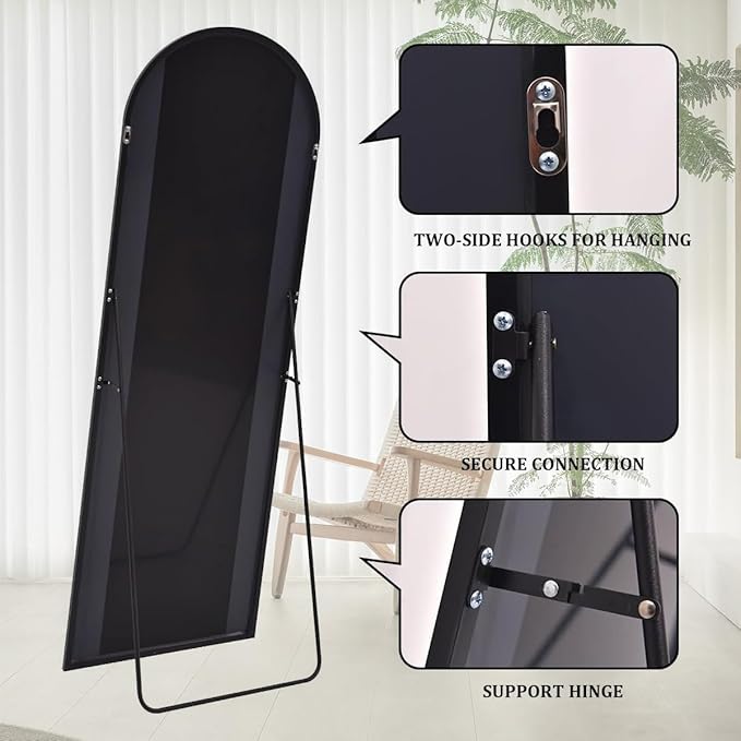 Rowjut Floor Mirror Arched Mirror Full Length 56"X20" Full Length Mirror can be Free Standing or Hanging on The Wall Used in Living Room Entrance Hall, Corridor Room Bathroom etc （Black