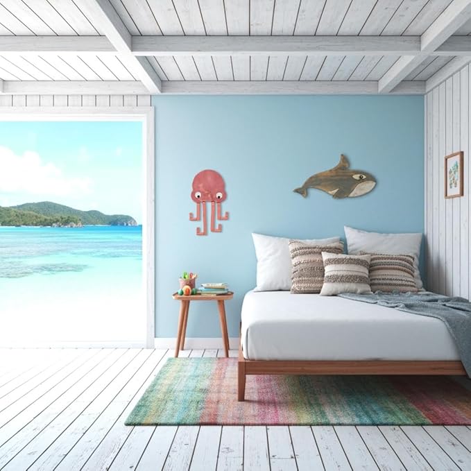 Driftwood Fish Nautical Wall Decor - Handmade Wooden Rustic Coastal Wall Art for Living Room, Bedroom, Office, Bathroom - Ocean Beach Decoration (Finn)
