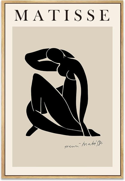 Zzuyi Henri Matisse Framed Wall Art,Black Beige Women Body Line Art,Boho Art Prints for Women and Teen girls Bedroom,Aesthetic Room Wall Decor-16''x24''Natural Framed