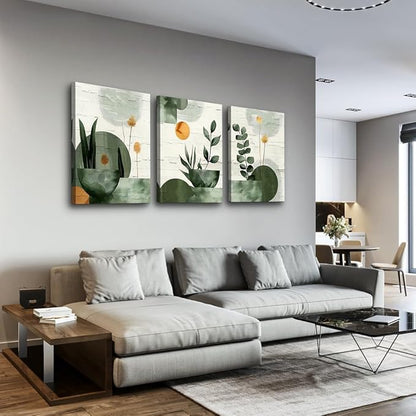 TTHYUEWS Boho Canvas Wall Art Prints Large Wall Decor for Living Room Bedroom Wall Art Decor Geometry Plant Pictures Abstract Paintings Office Artwork Modern Home Decoration 3 Piece Ready To Hang