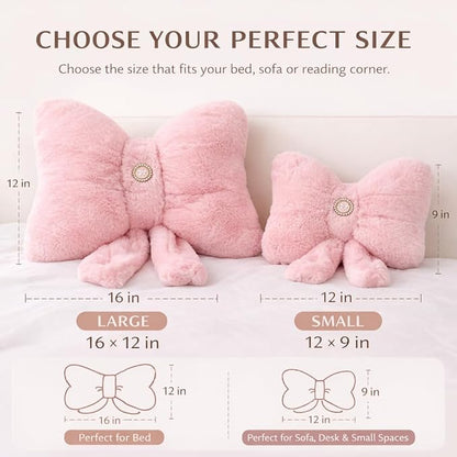 Pink Bow Pillow 16x12 Inch, Cute Plush Bow Shaped Decorative Accent Pillow, Coquette Room Decor for Teen Girls Bedroom Bed Sofa Chair