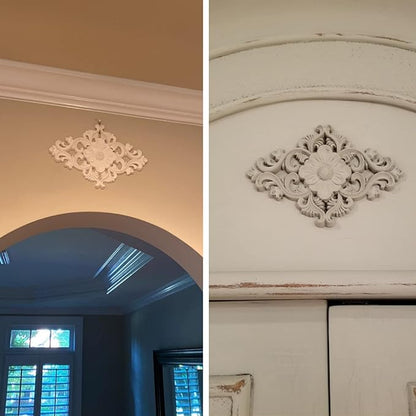 Wood Carved Appliques, 1Pc Wooden Decorative Onlays, MUXSAM Unpainted Furniture Center Decals for Cabinet Dresser Bed Door Wall Wardrobe Ceiling Decoration Home DIY Project, 25x15cm/9.84"x5.9"