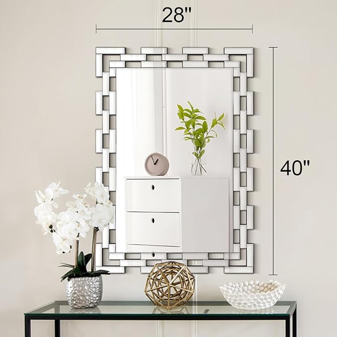 Chende Decorative Mirrors for Wall, 40''X28'' Large Bathroom Mirror with Frameless Glass Frame, Rectangle Accent Mirror for Living Room, Entryway, Dining Room, Bedroom