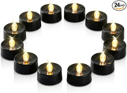 merrynights Black Candles, 24 Pack Tea Lights Candles Battery Operated, LED Tealight Candle, Flameless Votive Candle for Fall Holiday Decor, Theme Party -1.4" D X 1.3" H