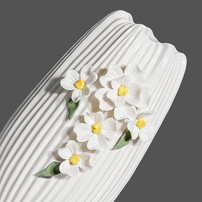 White Vase - Modern Boho Vases for Centerpieces, Minimalist Decorative Flower Vase for Pampas Grass, Dining Room Table, Shelf, Bathroom Decor, 9 Inch