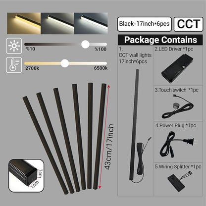 HAMRVL Black CCT LED Recessed Lighting Kit, 6 PCS 17 Inch Tunable 2700k-6500k Wall Panel Lights with Smart Switch, Self-Adhesive, Dimmable, for Wood Slat Wall Panels, Living Room, Bedroom, Media Wall