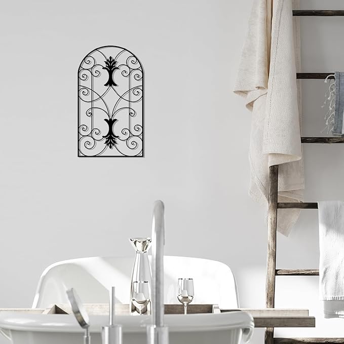 DUOOLN Abstract Metal Scroll Wall Art Decor, Black Modern Iron Geometric Hanging Sign, Minimalist Single Line Décor Sculptures, Living Room Bedroom Bathroom Office Farmhouse Accent-16.9x9.8in