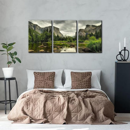 Pacimo Yosemite National Park Canvas Wall Art Decor 3 Pieces Landscape Wall Art Clear Water Lake Mountain Pictures Painting Prints on Canvas Modern Decoration Framed Ready to Hang - 20"x28"x3 Panel