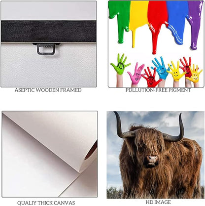 Large Wall Art 3 Panels Cow Pictures Wall Decor Highland Cow Canvas Art Vintage Farm Cattle Posters Animal Painting Canvas Prints Decor, Framed 24'' Wx36''Hx3pcs