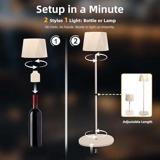 Modern 2-in-1 Table Lamp & Bottle Lamp, Pleated Metal Shade Touch Control Lamp | Adjustable Height, Warm Light & RGB, Stepless Dimming, Anti-Tip Design,Triangle,Beige