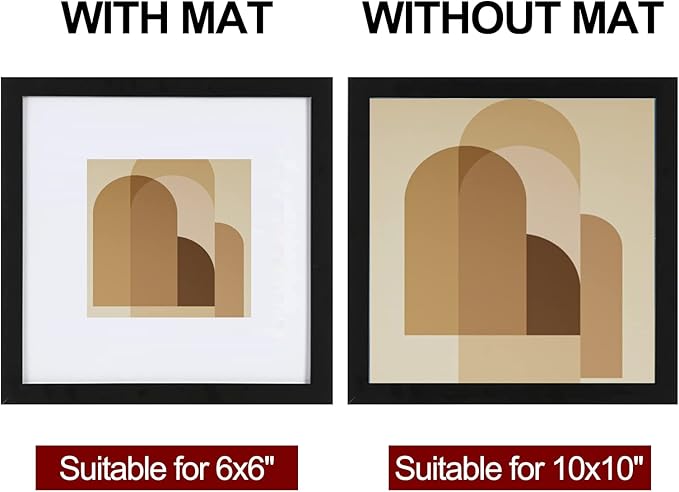 HEART ART 10x10 Picture Frame Set of 9,Display Pictures 6x6 with Mat or 10 x 10 without Mat,Multi Collage Gallery Square Photo Frames for Wall,Black