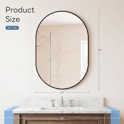 NEWBULIG 20" x 30" Oval Bathroom Mirror, Black Wall Mirror with Metal Frame, Tempered Glass, Morden Vanity Mirror for Over Sink, Entryway, Living Room, Bedroom, Horizontal or Vertical