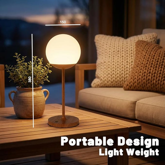 WEILAILUX Cordless Table Lamp with Globe Shade, Rechargeable Dimmable Bedside Light, Shower Lamp Waterproof, Touch Control, 8-72 Hours Runtime, 2700K Warm White for Indoor Outdoor (Gold, Tall)