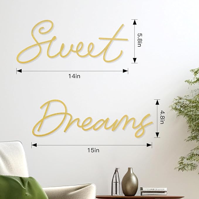 Zzbakress Sweet Dreams Wall Decor For Bedroom, Black Metal Above Bed Wall Decor Large Modern Living Room Farmhouse Sign Wall Decorations For Office Home Bedroom Art (Gold, Farmhouse)