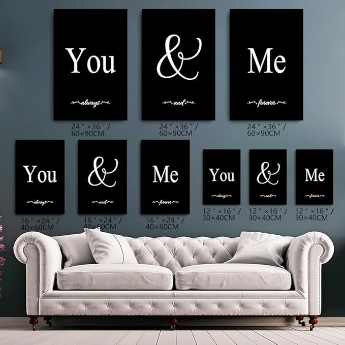 GUBIYU Set of 3 Framed Farmhouse You and Me Wall Art for Bedroom Decor Above Bed, Black White Pictures, Large 20"x28"