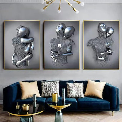 3D Wall Art Decor Artwork Figure Statue Modern Art Canvas Painting,Large Wall Art for Bathroom Bedroom Decoration (Hug Face to Face)
