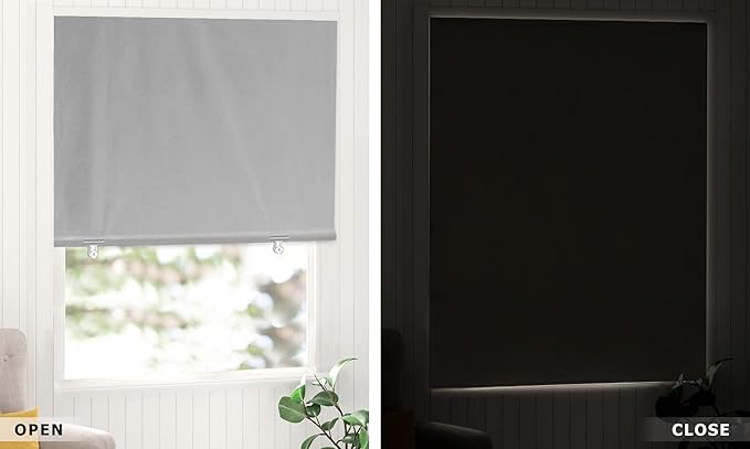 LazBlinds 100% Blackout Roller Shades, No Tools No Drill Cordless Blinds for Windows, Thermal Insulated UV Protection Privacy Window Shades for Bedroom (36''W x 72''H, Grey)