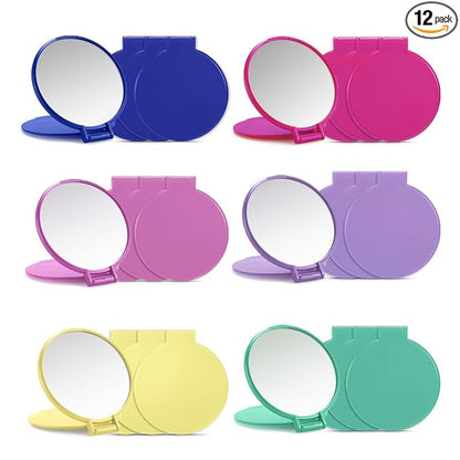 Qislee Compact Mirror Bulk, Pocket Small Mini Folding Mirrors for Purse, 12 Packs (6 Colors)
