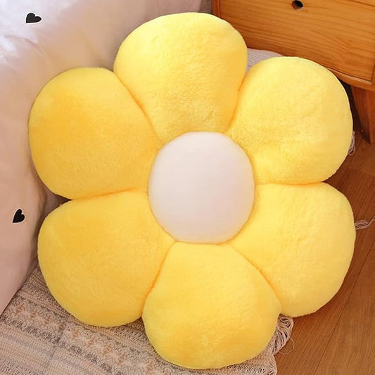 lannery Flower Plush Throw Pillows, Flower Floor Pillow Seating Cushion Toy for Reading, Room, Watching TV (25.6", Yellow-2)