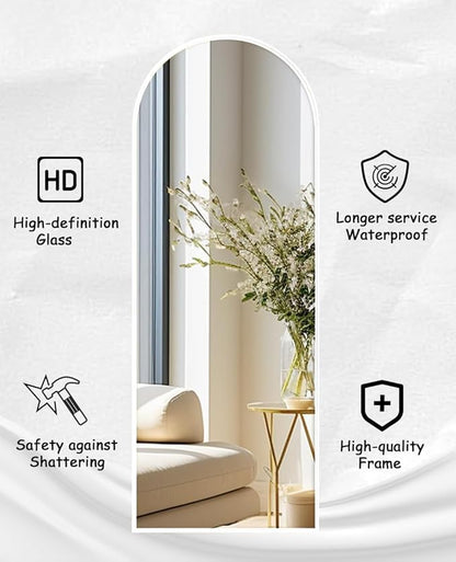Rowjut Floor Mirror Arched Full Length Mirrors, 64"x21" Floor Length & Standing Hanging or Leaning & Large Full Body Mirror Wall Mirror for Bedroom, Living Room, Aluminum Frame,White