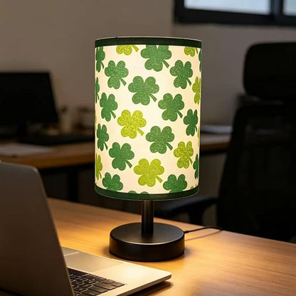 Green Desk Lamp, Clover Bedroom Lamp 3-Color Small Linen Desk Lamp, 10 x 5.12 Inch with Integrated LED, Girls Bedroom Table Lamp - Lucky Shamrocks Gifts for Kids - Decor for Window Room Bedroom