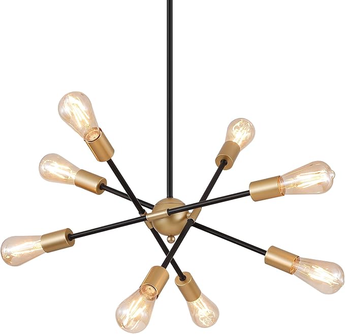 MEIXISUE 8 Lights Dining Room Light Fixtures Modern Sputnik Chandelier Black and Gold Mid Century Pendant Light for Kitchen Island Entryway Foyer Living Room UL Listed