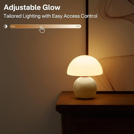 Dawnwake Mushroom Lamp Table Lamp for Bedroom,Desk Bedside Small Lamps for Living Room Night Stands,Mushroom Decor Cute Mini Modern Mid Century Lamps,Unique Aesthetic Home Living Room Decor(Cream)