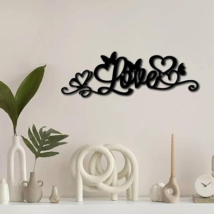 CREATCABIN Love Metal Wall Decor Black Word Sign Wall Hanging Decor Butterfly Iron Wall Art Silhouette Letter Sculpture Decoration Hollow Out Minimalist Ornament for Garden Home Balcony 12 x 4Inch