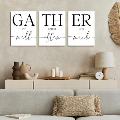 GUBIYU Rustic Farmhouse Wall Art Set of 3 - Gather Dining Room Decor, Kitchen Wall Decor for Home Sweet Home