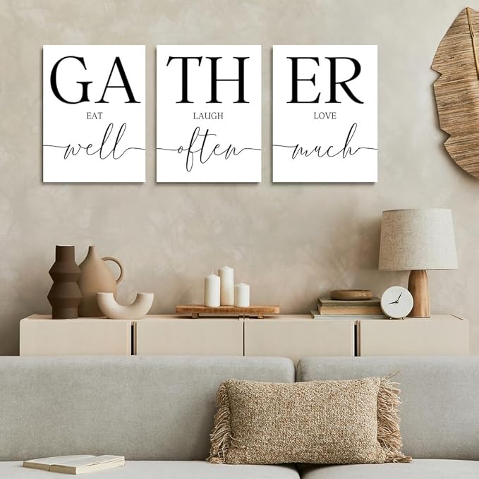 GUBIYU Large Gather Signs for Home Decor, Framed Kitchen Wall Art Farmhouse Dining Room Wall Decor, Farmhouse Family Wall Art Home Signs for Home Decor Large Kitchen Wall Decor for Living Room 24"x36"