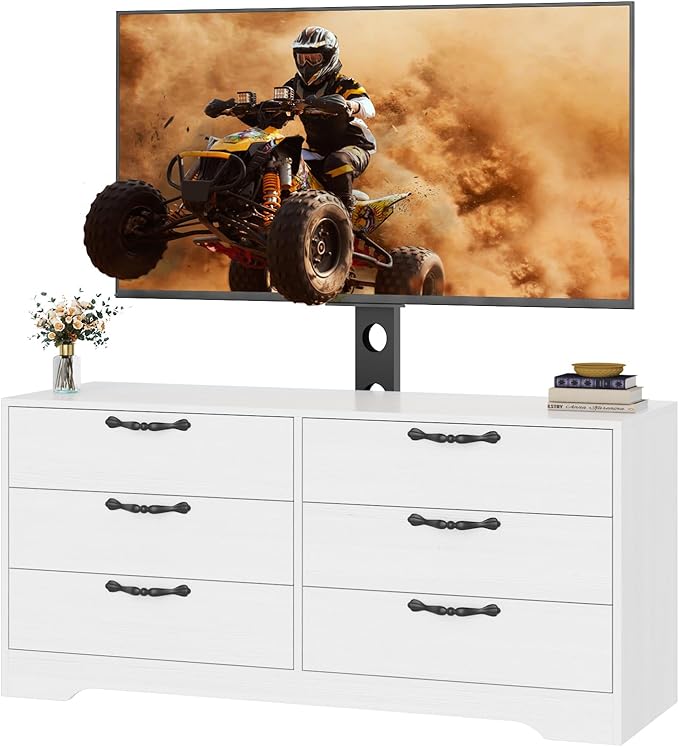 GarveeHome 47.2" Modern TV Stand with Mount for 75 Inch TVs - Adjustable Height Media Console with 6 Drawers, Sturdy MDF Entertainment Center for Living Room, Bedroom & Office
