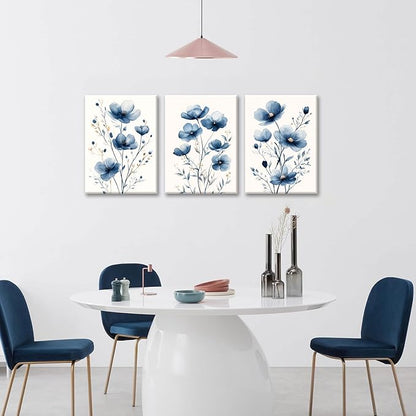 okudolit Navy Blue Wildflower Framed Canvas Wall Art Set Of 3 Flowers Pictures Prints Flowers Printing Floral Watercolors Flower wall Decor Living Room Bedroom Dinning Room Farmhouse Office-16 x24in