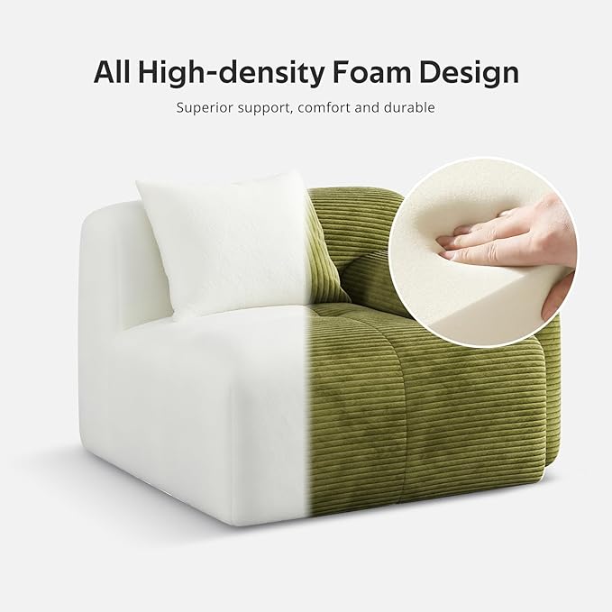 Modern L-Shaped Modular Sectional Sofa for Living Room，Oversized 3-Seater Couch with Deep Seat and Movable Ottoman – No Assembly,Comfortable Suede Fabric Boneless Sofa (Green)
