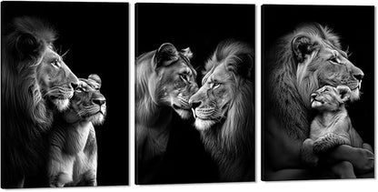 Black and White Lion Wall Art for Living Room Decor 3 Panels Wild Animals Pictures Wall Decor Modern Lion and Lioness Posters Prints Artwork, Framed 24" W x 36" H x 3pcs