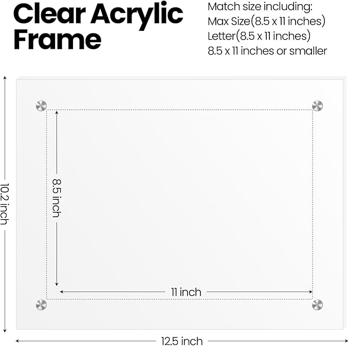 Thyle 8 Pcs Acrylic Photo Frame 8.5 x 11'' Clear Floating Picture Frame Certificate Document Poster Award Diploma Display Tabletop or Hanging Wall Mount for Back to School Teacher Student Gift(Silver)