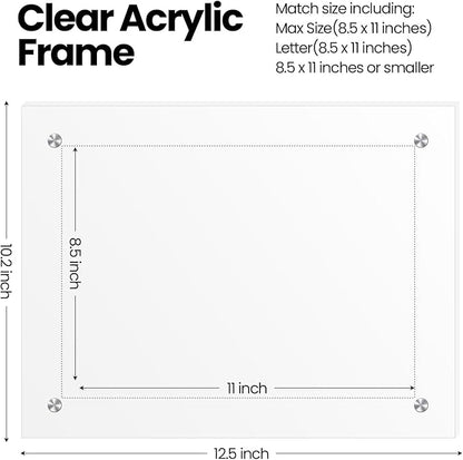 Thyle 8 Pcs Acrylic Photo Frame 8.5 x 11'' Clear Floating Picture Frame Certificate Document Poster Award Diploma Display Tabletop or Hanging Wall Mount for Back to School Teacher Student Gift(Silver)