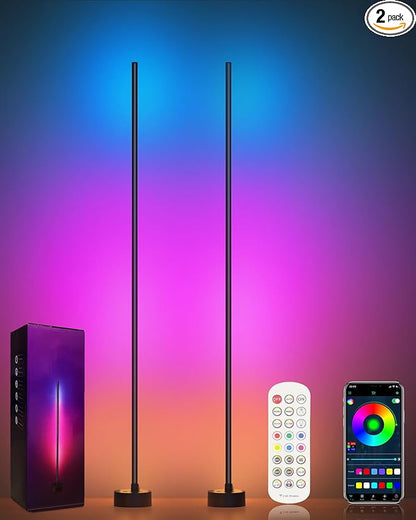 Miortior Corner Floor Lamp LED, 2-Pack Corner Lamp with App/Remote/Button Control, Smart RGB Floor Lamp with Music Sync, 16 Million DIY Colors & 68+ Scene for Living Room, Bedroom, Gaming Room