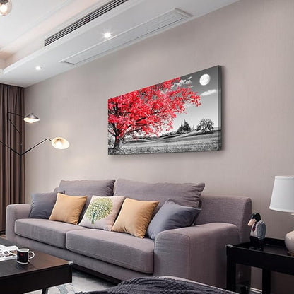 Canvas Wall Art For Living Room Office Wall Decor Bedroom Decor Black And White Landscape Wall Painting Red Tree Scenery Pictures Canvas Prints Ready To Hang For Room Home Decoration 40 X 20