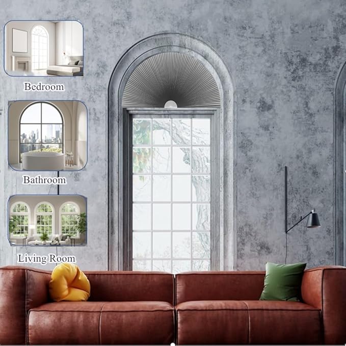 Arch Window Shade Blackout Cellular Shades Half Circle Moon Window Covering No Drill Honeycomb Cordless Blinds for Indoor Window Room Darkening Easy Install Light Blocking Blinds (1, Grey, 48x24inch)