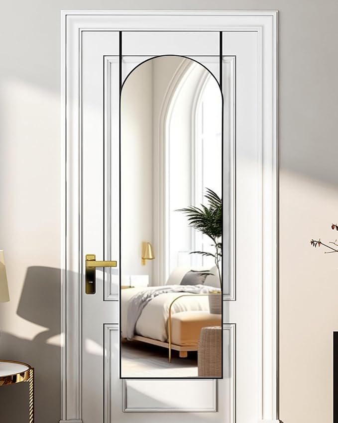 ITSRG Full Length Mirror Door Hanging, Over The Door Mirror Full Length, 48"x14" Bathroom Door Mirror, Long Mirror for Bedroom Living Room Locker Room (Black)