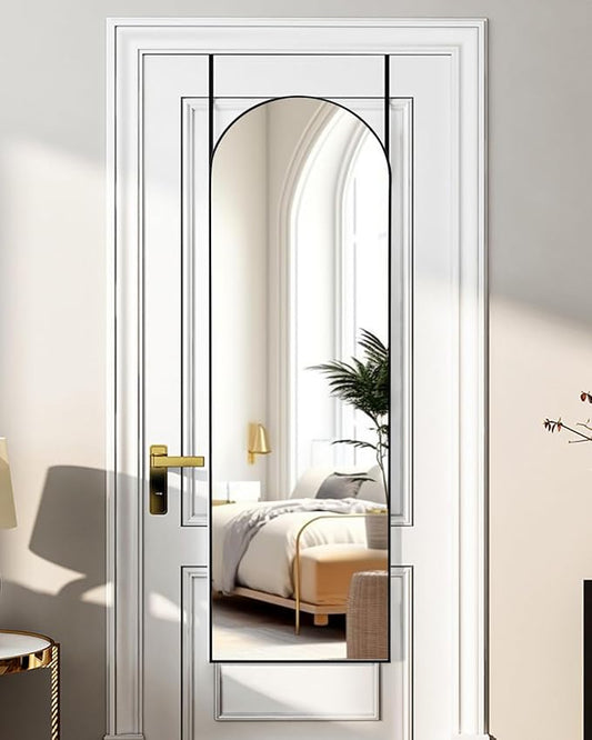 ITSRG Full Length Mirror Door Hanging, Over The Door Mirror Full Length, 48"x14" Bathroom Door Mirror, Long Mirror for Bedroom Living Room Locker Room (Black)