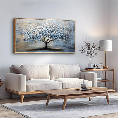 ERQINHUA Wall Art For Living Room Large Wall Decor Art For Office Abstract Pictures Blue Grey Tree Restaurant Wall Painting Framed Canvas Printing Art Bedroom Home Decoration Wood Framed 20"X40"