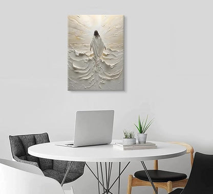 Abstract Jesus Walking on Water Canvas Wall Art Christian Spiritual Wall Decor Pictures Divine Light Modern Religious Posters Prints for Living Room Bedroom Prayer Room Home Decor 12x16 In canvas