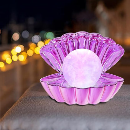 LKUA Shell Pearl Beach Themed Night Light, RGB 8 Colors Changing Mood Shell Pearl Lamps, Bedside LED Clamshell Portable Night Lights for Bar (Electroplating Purple)