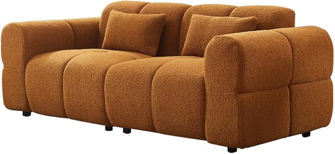 80" Modern Sofa Couch, Comfy Deep Seat Lambswool Cloud Sofa, Upholstered 3-Seater Boucle Couch, Oversized Loveseat for Living Room, Bedroom, Office, Apartment(Coffee)