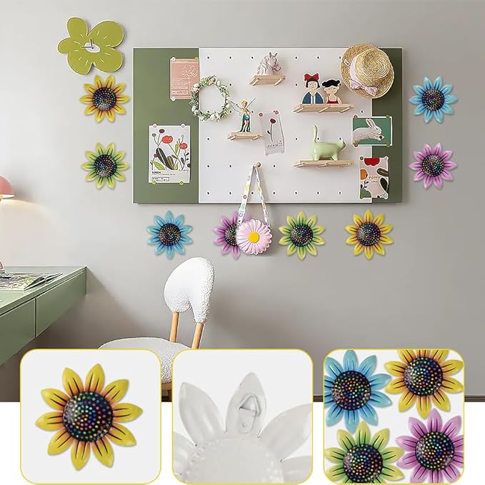 Redvigh Metal Flower Wall Art Decor 4PCS, Sunflower Garden Ornaments 3D Daisy Flower Hanging Wall Decorations for Bedroom Living Room Bedroom Indoor Outdoor