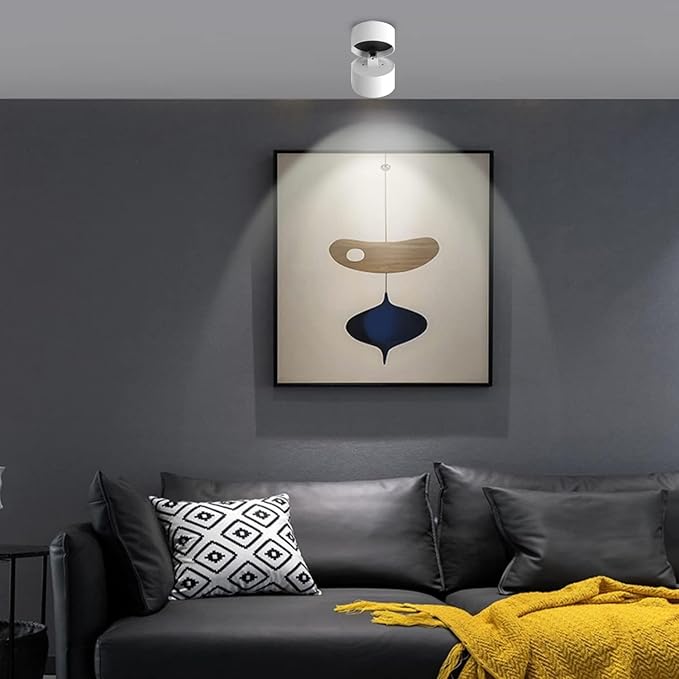 LED Ceiling Spotlight Indoor Dimmable - Tuya Smart Life 360° Adjustable 12W COB Ceiling Downlight Aluminum Hard Wired For Bedrooms Rooms Corridors Painting Background Walls (White, C (2.36"*3.93"))